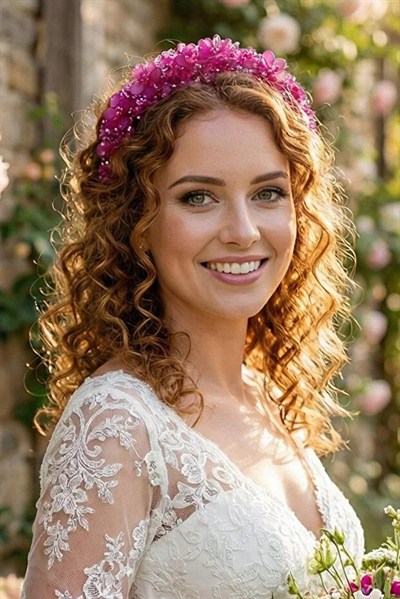 Kristal Taşlı Çiçekli Gelin Tacı Kına Ve Nişan Saç Aksesuarı