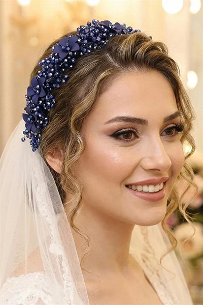 Kristal Taşlı Çiçekli Gelin Tacı Kına Ve Nişan Saç Aksesuarı