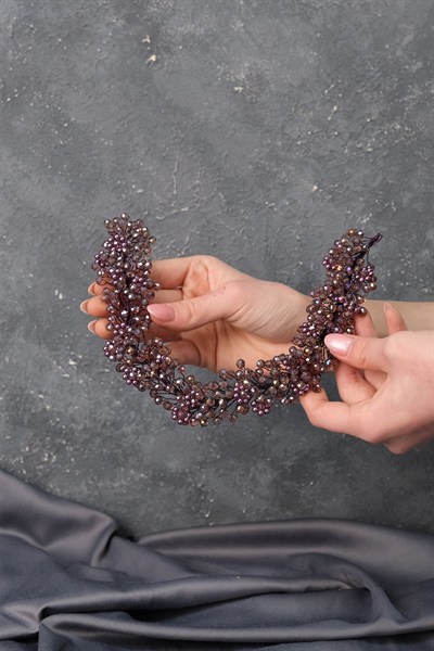 Mor Duru Boncuklu Gelin Tacı Saç ve Türban Aksesuarı