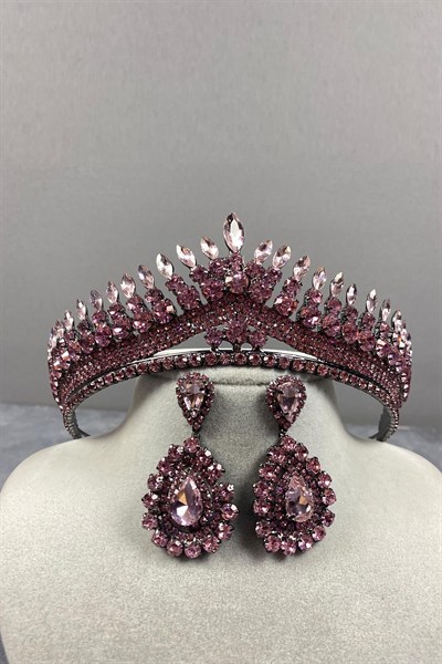 Pembe Anteras Gelin Kına Tacı Ve Küpe Seti