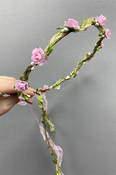 Pembe Kagıt Güllü Yapraklı Nedime Tacı ve Hediyelik Çocuk Tacı