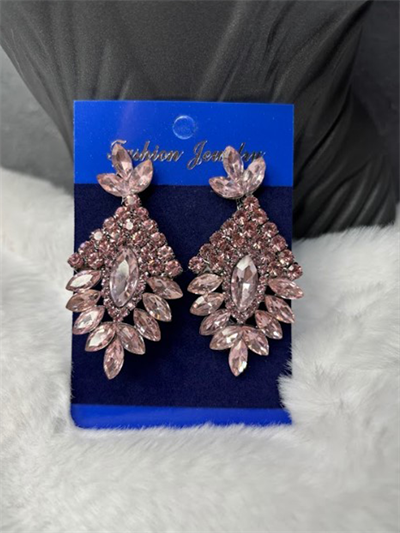 Pembe Luvia Kristal Taşlı Sallantılı Gelin Abiye Küpesi