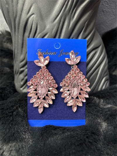 Pembe Luvia Kristal Taşlı Sallantılı Gelin Abiye Küpesi