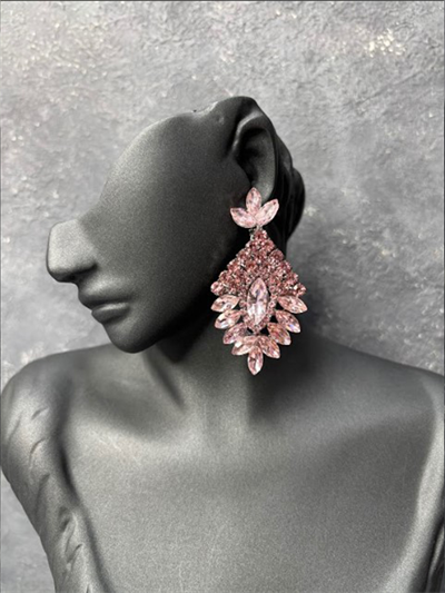 Pembe Luvia Kristal Taşlı Sallantılı Gelin Abiye Küpesi