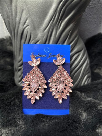 Pembe Luvia Kristal Taşlı Sallantılı Gelin Abiye Küpesi