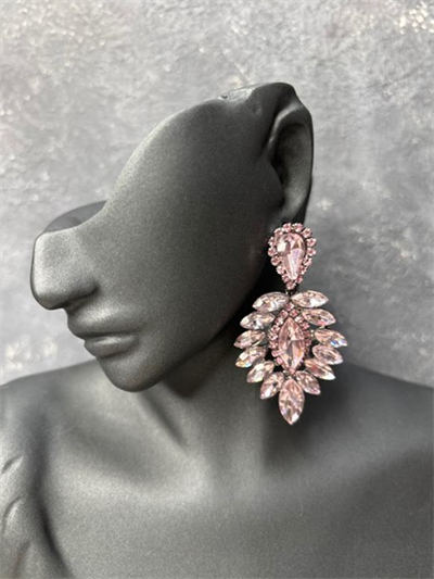 Pembe Rengi Vera Mekik Vip Kristal Taşlı Abiye Gelin Küpesi