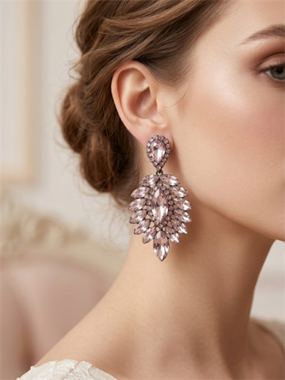 Pembe Rengi Vera Mekik Vip Kristal Taşlı Abiye Gelin Küpesi