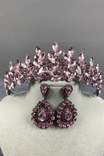 Pembe Subra Gelin Kına Tacı Ve Küpe Seti