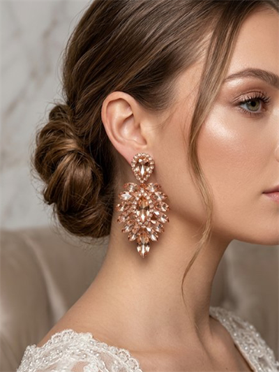 Rose Rengi Vera Mekik Vip Kristal Taşlı Abiye Gelin Küpesi