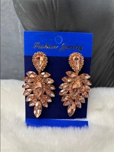 Rose Rengi Vera Mekik Vip Kristal Taşlı Abiye Gelin Küpesi