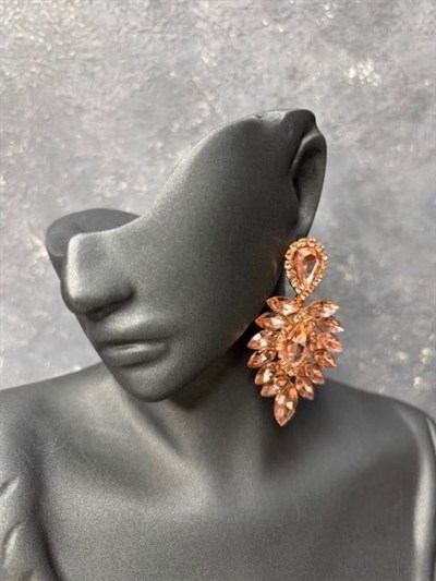 Rose Rengi Vera Mekik Vip Kristal Taşlı Abiye Gelin Küpesi