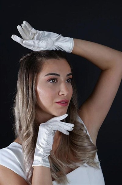 Saten Kısa Abiye Eldiven Opera 21 Cm Boy Nişan Düğün Balo Gece Elbisesi Şık Aksesuar