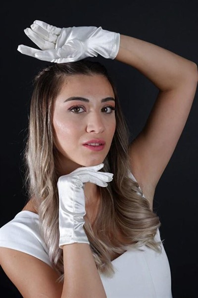 Saten Kısa Abiye Eldiven Opera 21 Cm Boy Nişan Düğün Balo Gece Elbisesi Şık Aksesuar