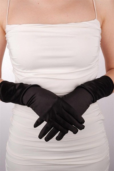Saten Likrali Gelin Eldiveni 38 Cm Dans & Opera Kostüm Eldiveni