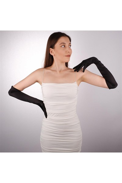 Saten Likrali Gelin Eldiveni 56 Cm Dans & Opera Kostüm Eldiveni