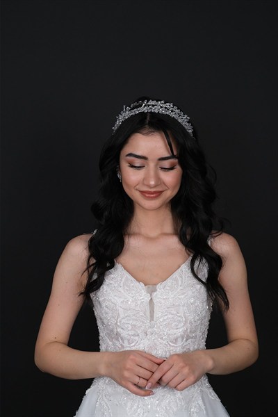 Şeffaf Talya Çift Sıralı Boncuklu Gelin Kına Tacı
