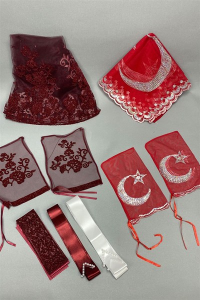 Simli Gelin Yüz Örtüsü ve Ay Yıldızlı Damat Örtüsü Takı Kurdelesi