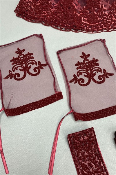 Simli Yüz Örtüsü ve Biyeli Damat Örtüsü Takı Kurdele Seti