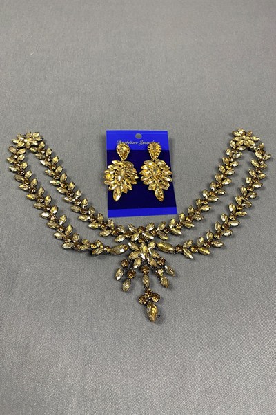 Sultan Taşlı Alınlık Gelin Kına Saç Aksesuarı ve İnce Mekik Küpesi