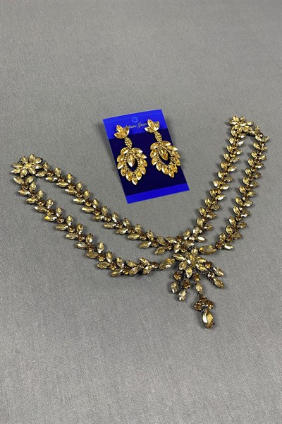 Sultan Taşlı Alınlık Gelin Kına Saç Aksesuarı ve Mekik Küpesi