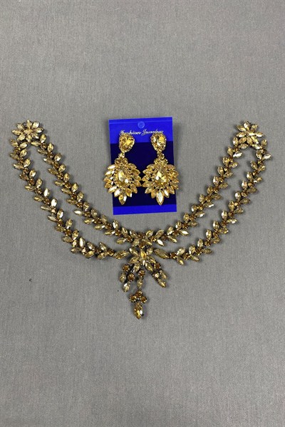 Sultan Taşlı Alınlık Gelin Kına Saç Aksesuarı ve Mekik Taşlı Küpesi