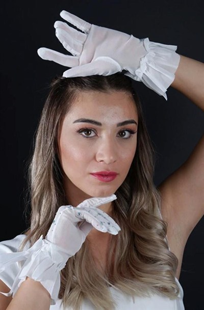 Taşlı Tül Fiyonklu Kısa Gelin Eldiveni Nikah Aksesuarı