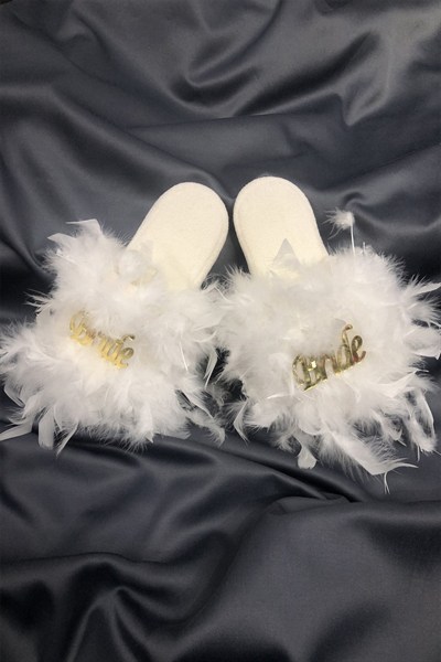 Tüylü Gold Bride Gelin Terliği