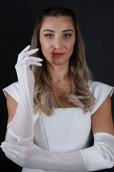 Uzun Saten Tül Parlak Abiye Eldiven Parti Balo Nikah Düğün Eldiveni