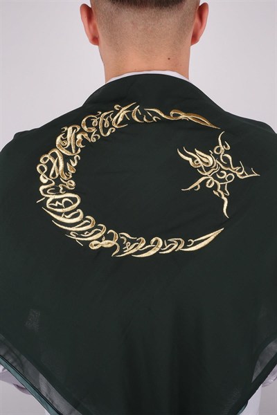 Yeşil Ay Yıldız Gold Nakışlı Biyeli Damat Örtüsü