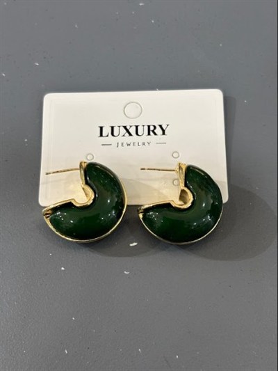 Antik Yeşil Emaye Kaplama Halka Çelik Küpe - Toptan Takı