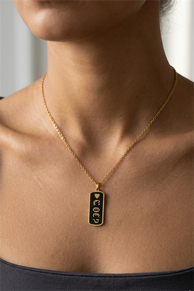 Minimalist Dikdörtgen Tasarım Gold Renk Kolye