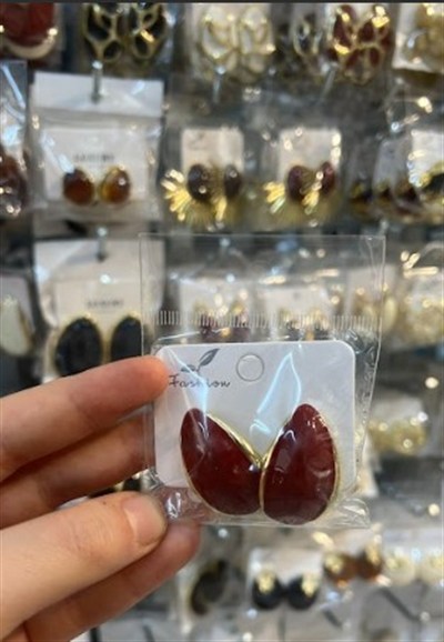 Paslanmaz Çelik Gold Kaplama Kırmızı Reçine Vidalı Küpe Modelleri Toptan