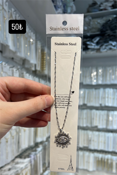 Steel Stainless Işıltılı Evil Eye Tasarım Kolye Toptan Satış