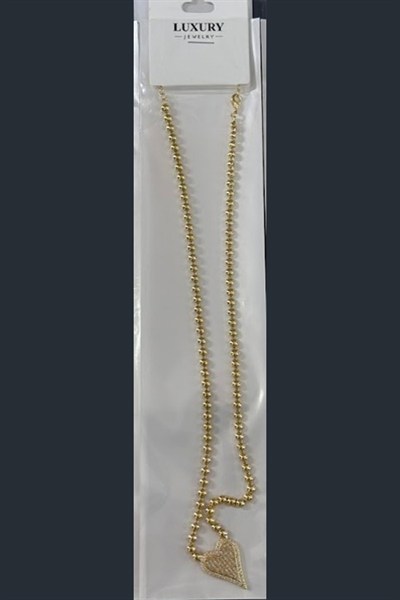 Toptan 316L Çelik Full Zirkon Taşlı Kalp Figürlü Top Zincir Kolye