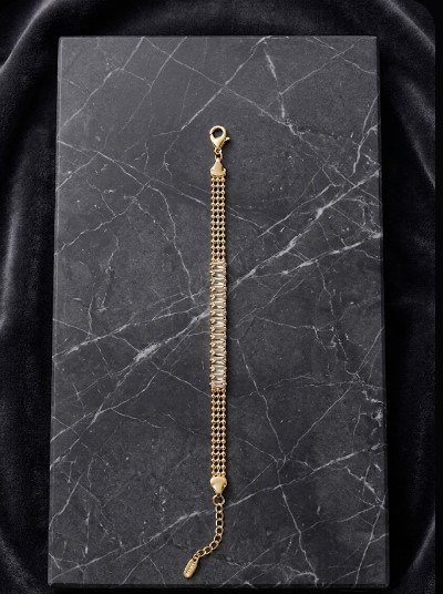 Toptan 316L Çelik Gold Çoklu Zincir Baget Taşlı Kadın Bileklik