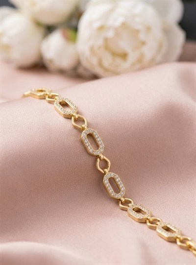 Toptan 316L Çelik Gold Dikey Baget Zirkon Taşlı Modern Kadın Bileklik
