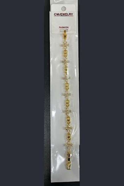 Toptan 316L Çelik Gold Dikey Baget Zirkon Taşlı Modern Kadın Bileklik