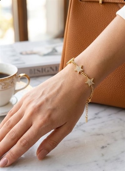 Toptan 316L Çelik Gold Dikey Baget Zirkon Taşlı Modern Kadın Bileklik