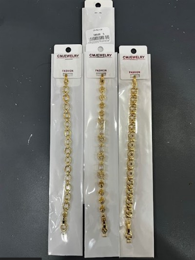 Toptan 316L Çelik Gold Kalp ve Baget Zirkon Taşlı Karma Kadın Bileklik