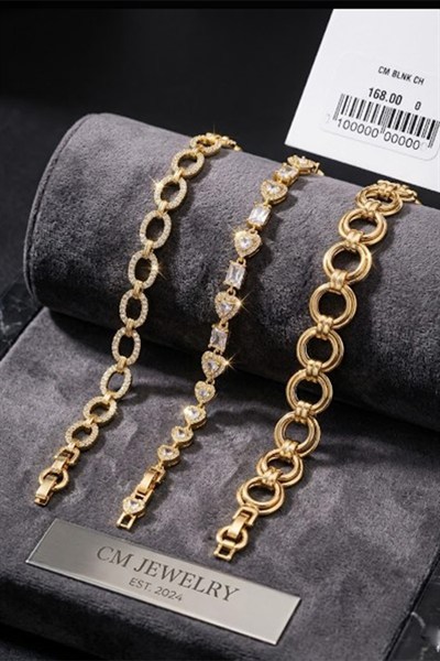 Toptan 316L Çelik Gold Kalp ve Baget Zirkon Taşlı Karma Kadın Bileklik
