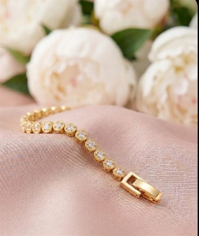 Toptan 316L Çelik Gold Kaplama Tam Tur Zirkon Taşlı Su Yolu Bileklik