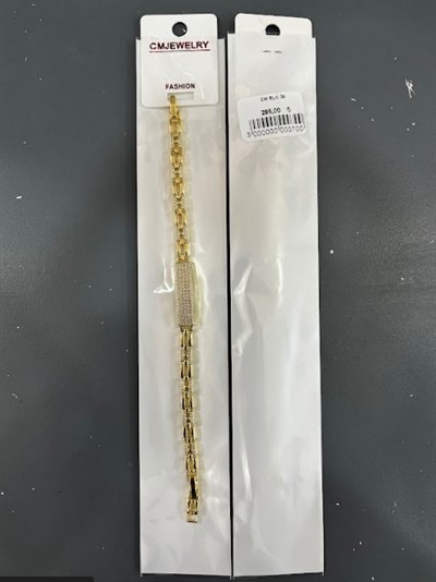 Toptan 316L Çelik Gold Renk Zirkon Taşlı Dikdörtgen Plaka Kadın Bileklik