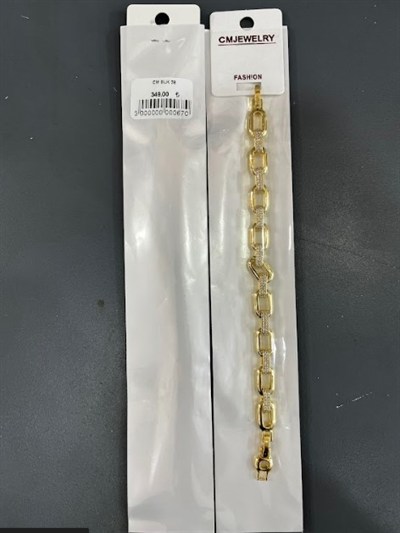 Toptan 316L Çelik Gold Renk Zirkon Taşlı Geçmeli Dikdörtgen Kadın Bileklik