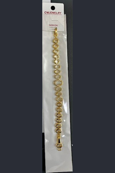 Toptan 316L Çelik Gold Sıralı Oval Zirkon Taşlı Kadın Bileklik