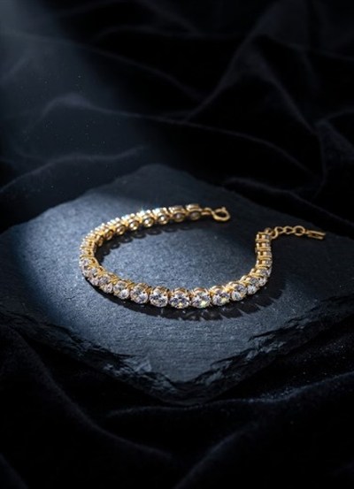 Toptan 316L Çelik Gold Üç Sıralı Baget Zirkon Taşlı Kadın Bileklik