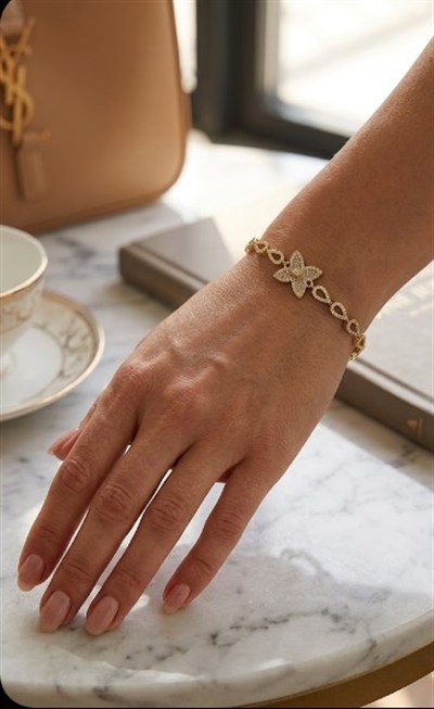 Toptan 316L Çelik Zirkon Taşlı Kelebek Model Kadın Bileklik