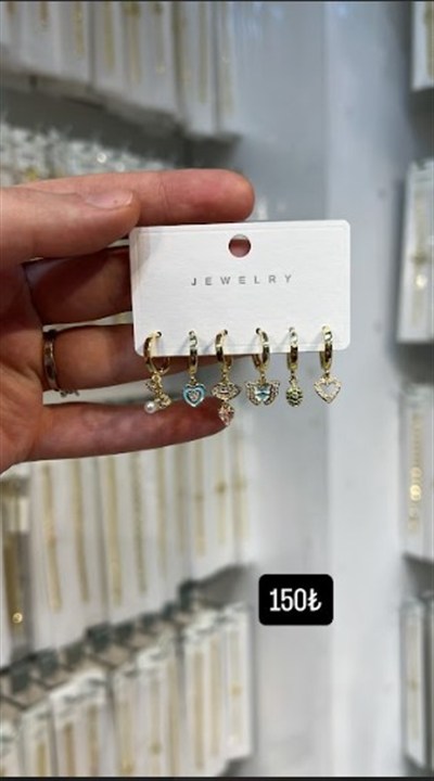 Toptan 6lı Karma Figürlü Zirkon Taşlı Çelik Küpe Seti - Gold Kaplama