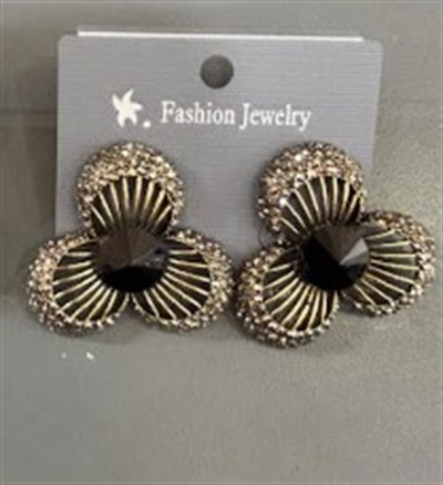 Toptan Bijuteri Çelik Küpe - Siyah Baget Kristal Detaylı Vintage Tasarım