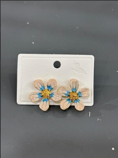 Toptan Çelik Çiçek Küpe - Emaye İşlemeli Pastel Seri (Antialerjik)