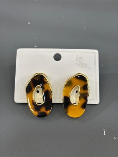 Toptan Çelik Küpe - Tortoise (Leopar) Desenli Geometrik Modern Tasarım